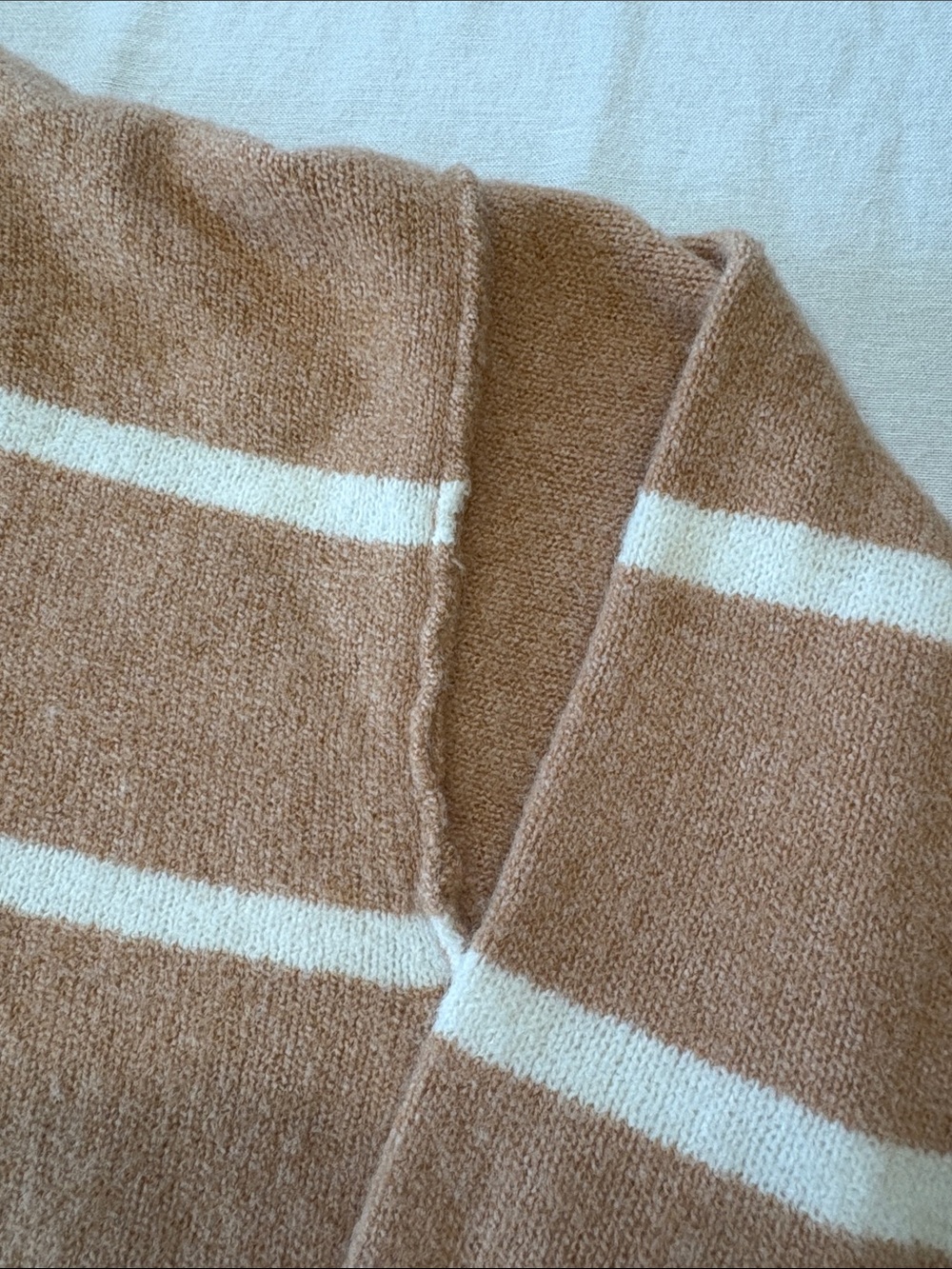 aerie Tan and White Striped V-Neck Sweater - Picture 4 of 4